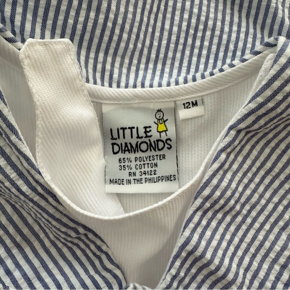 Little Diamonds Nautical Sailor Baby Boys Button-In Outfit Shorts Blue Stripe - Picture 6 of 6